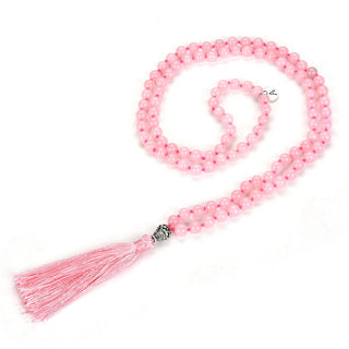 Adabele Premium 108 Mala Bead Tassel Necklace, 8mm Natural Pink Rose Quartz Gemstone, Buddhist Japa Prayer Beaded Jewelry RGN12