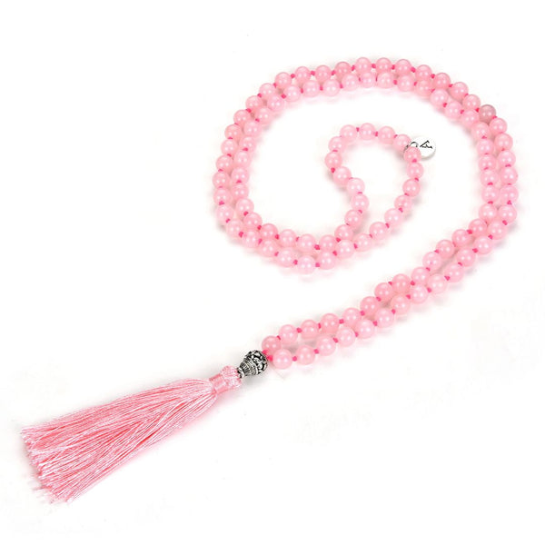 Adabele Premium 108 Mala Bead Tassel Necklace, 8mm Natural Pink Rose Quartz Gemstone, Buddhist Japa Prayer Beaded Jewelry RGN12