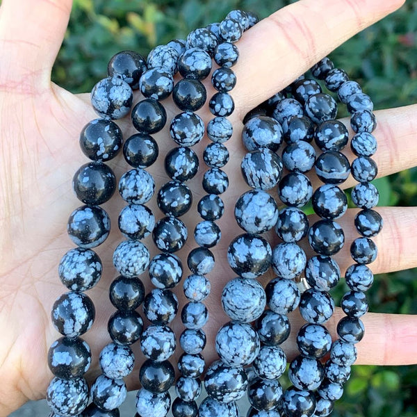 Natural Snowflake Obsidian Gemstone Round Beads, 1 Strand/15 Inch, Size Selections: 4mm/6mm/8mm/10mm
