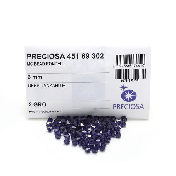 50pcs Preciosa Faceted Bicone Crystal Beads, Deep Tanzanite, 6mm, Hole ID 1mm, Pre-B634