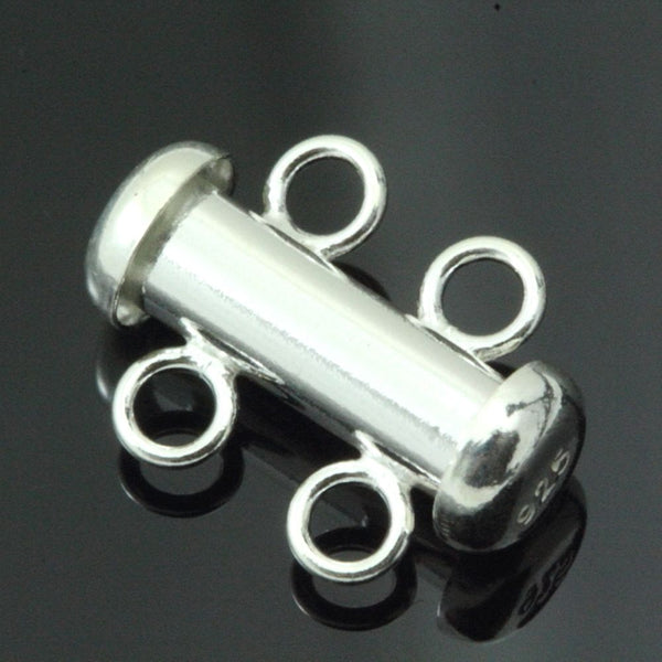 1pc 925 Sterling Silver 2 Strands Slide Lock Tube Clasp Set, 16mm Long, SS115