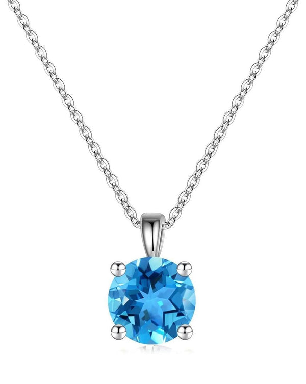 925 Sterling Silver December Birthstone Solitaire Necklace, 6mm/0.84 Carat Blue Zircon Cubic Zirconia CZ, Length Selections: 16 inch/18 inch