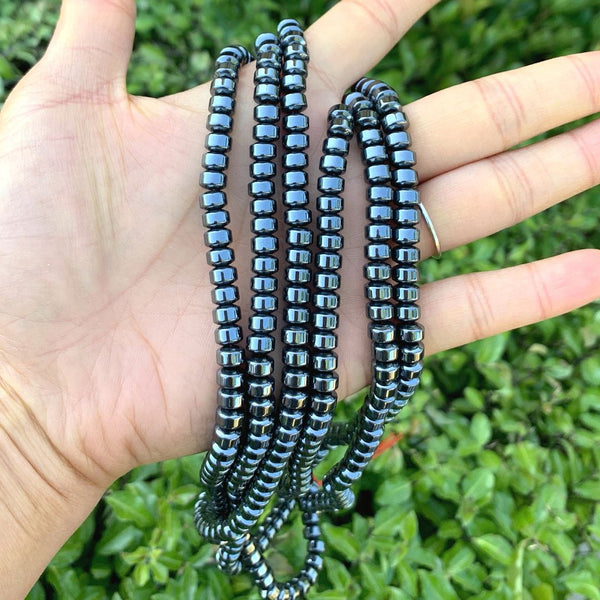 Grade A Natural Black Hematite Gemstone Rondelle Beads, 1 Strand/15 Inch, 6x4mm, Hole ID 1mm, GFC8-1