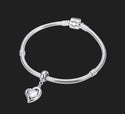 1pc 925 Sterling Silver Love Heart April Birthstone Charm Drop, Diamond Clear Cubic Zirconia CZ, 26mm (1 inch) Long, Hole ID 4.5mm, EC1-E4