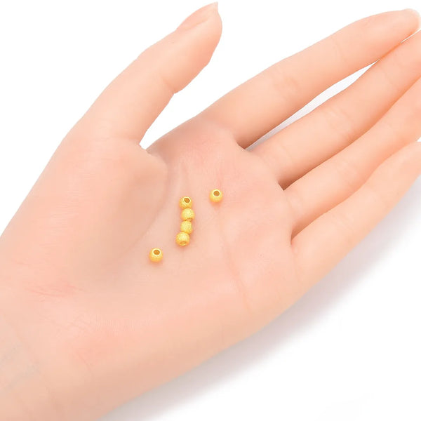 10pcs 925 Sterling Silver Sparkle Large Hole Stardust Round Spacer Beads, Real 18K Yellow Gold Plated, 8mm, Hole ID 3mm, SS147-8