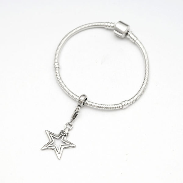 1pc Solid 925 Sterling Silver Twinkle Star Charm Wish Star Bead, Compatible with Pandora All Other Charm Bracelet, EC226