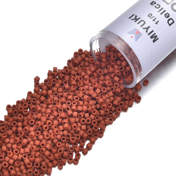 30g Miyuki Delica 11/0 Seed Beads, Opaque Matte Glazed Sienna (Red) DB2288