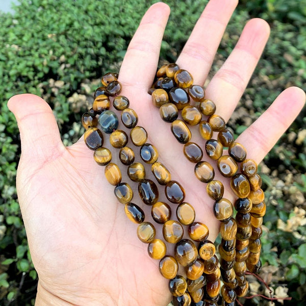 Natural Brown Tiger Eye Gemstone Oval Tumbled Pebble Beads, Irregular, 8mm to 11mm, Hole ID 1mm, 15 Inch/1 Strand, GZ12-27