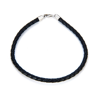 1pc Braided Black Leather Cord Necklace, Sterling Silver Clasp, 3mm Diameter, Length Selections: 7 inch/7.5 inch/8 inch