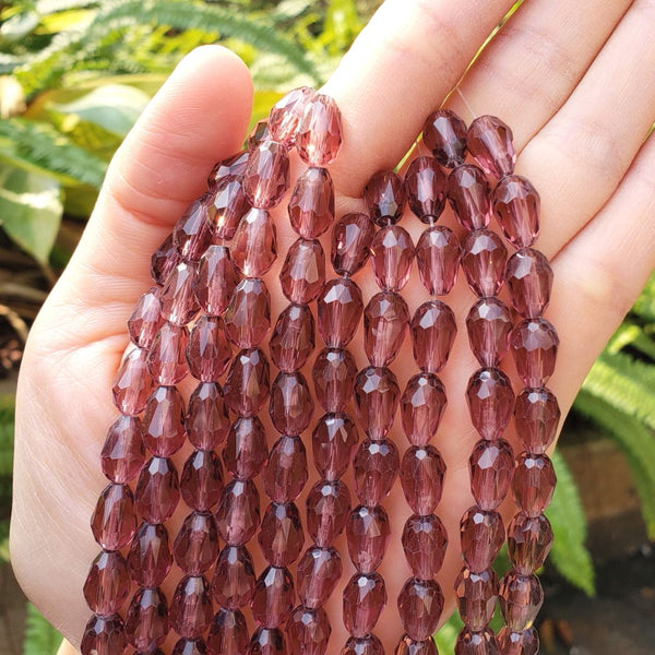 120pcs Creative Club Faceted Teardrop Crystal Glass Beads, Center Drilled, Burgundy Red, 12x8mm, Hole ID 1mm, CCT-1211