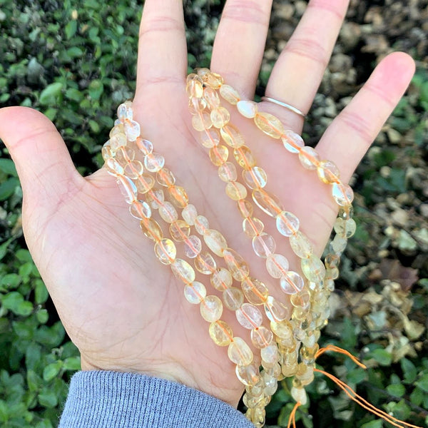 Natural Yellow Citrine Gemstone Oval Tumbled Pebble Beads, Irregular, 6mm to 8mm, Hole ID 1mm, 15 Inch/1 Strand, GZ11-8