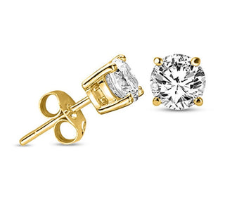 1 pair 18K Yellow Gold Plated Sterling Silver Stud Earrings, 4mm/0.25 Carat Round Cut Cubic Zirconia CZ Diamond, Small Tiny, SSE75-4