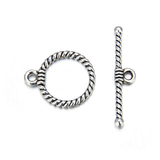 Adabele 20 Sets Artistic Corrugated Toggle Clasp, T-Bar Jewelry Closure, 15.3mm (0.6 Inch), Antique Silver, MC-AF6