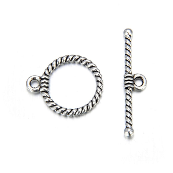 Adabele 20 Sets Artistic Corrugated Toggle Clasp, T-Bar Jewelry Closure, 15.3mm (0.6 Inch), Antique Silver, MC-AF6