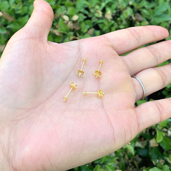 100pcs Earring Posts Glue In Settings, with 100pcs Earring Backs, 18K Yellow Gold Plated Brass, Cup Size Selections: 3mm/4mm/6mm/8mm