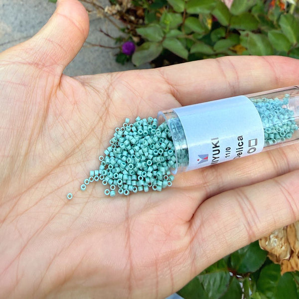 30g Miyuki Delica 11/0 Seed Beads, Opaque Matte Glazed Luster Seafoam DB374