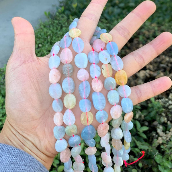 Natural Morganite Gemstone Oval Tumbled Pebble Beads, Irregular, 8mm to 12mm, Hole ID 1mm, 15 Inch/1 Strand, GZ12-43