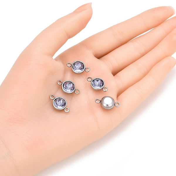 10pcs Grade A June Alexandrite Birthstone Links, Stainless Steel, Tarnish Resistant, 10mm, CCP36-6