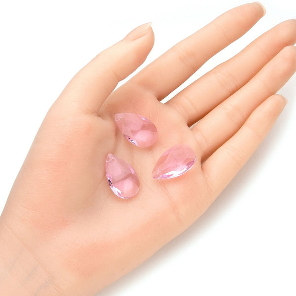 20pcs Creative Club Faceted Crystal Glass Pear Chandelier Pendant Drops, October Pink Birthstone, 22x13mm Large, Hole ID 1mm, CCE-3