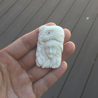 1pc Beautiful Eagle Goddess Hand Carved White Buffalo Bone Drop Pendant, Symbol of Strength Prosperity Pendant, with Sterling Silver Bail, 2.2 Inch, BP-72