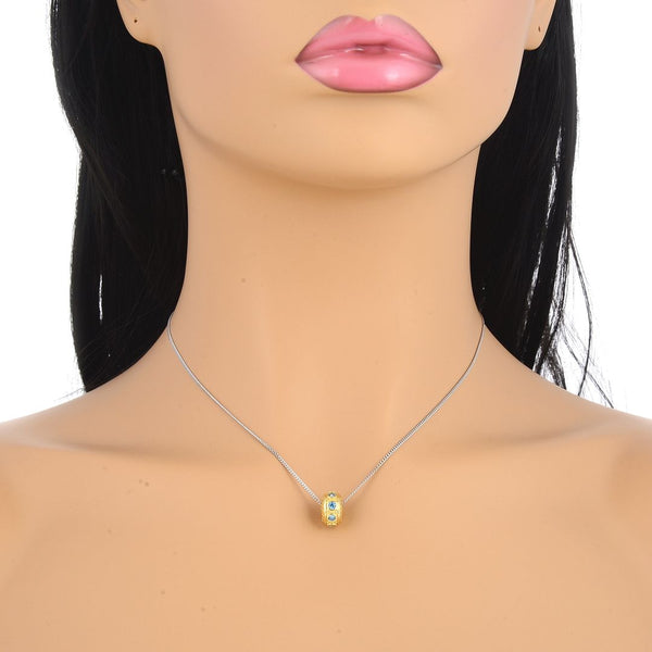 1pc Real Gold Plated 925 Sterling Silver December Birthstone Bead Charm, Blue Zircon Cubic Zirconia CZ, 11x6.8mm, Hole ID 4.5mm, EC1-B12