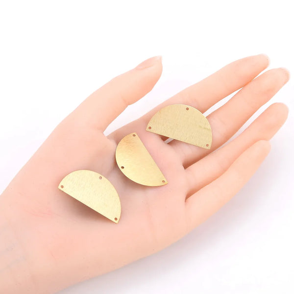 20pcs Brushed Raw Brass Large Half Round Semicircle Connector Link, 3-Hole, 35mm, Unplated/Uncoated, CF-A10