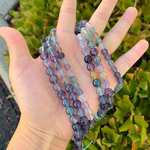 Natural Grade A Purple Fluorite Gemstone Round Beads, 15 Inch/1 Strand, Size Selections: 6mm/8mm