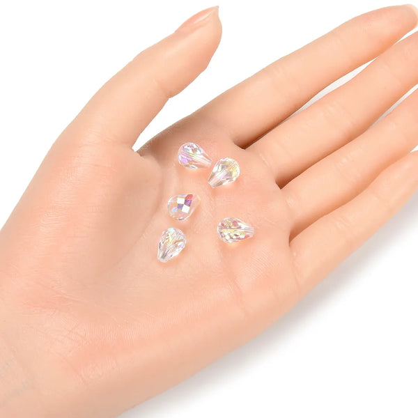24pcs Adabele Austrian Faceted Teardrop Crystal Beads #5500, Clear AB, 10mm x 8mm, Hole ID 1.1mm, SST-1002