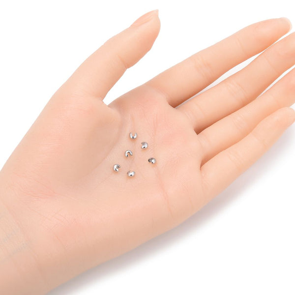 100pcs Crimp Bead Knot Covers, Crimp End Caps, 18K White Gold Plated Brass, Size Selection: 3mm/4mm/5mm/6mm