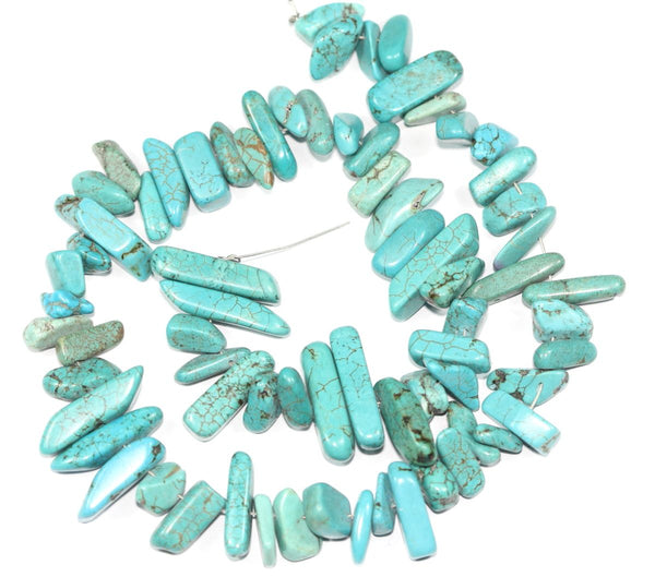 Natural Turquoise Blue Howlite Stick Point Beads, Irregular, 7mm-23mm Long, Hole ID 1mm , GZ5-2