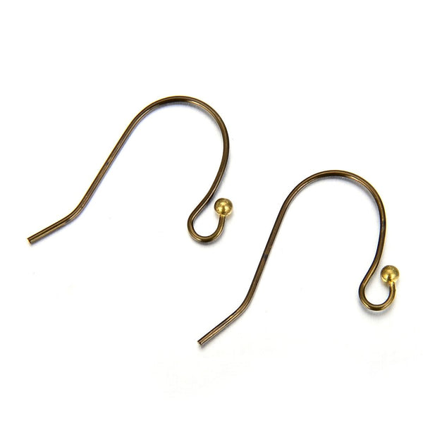 50pcs Ball End Fish Earring Hooks, Antique Bronze Plated Brass, 22mm Long, Wire Gauge Selections: 0.7mm/21 Gauge or 0.9mm/19 Gauge