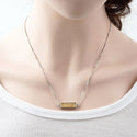 1pc Natural Druzy Crystal Pendant Necklace, Golden Champagne Bar Gemstone Pendant, 18 inch Stainless Steel Surgical Chain, GGP23-2