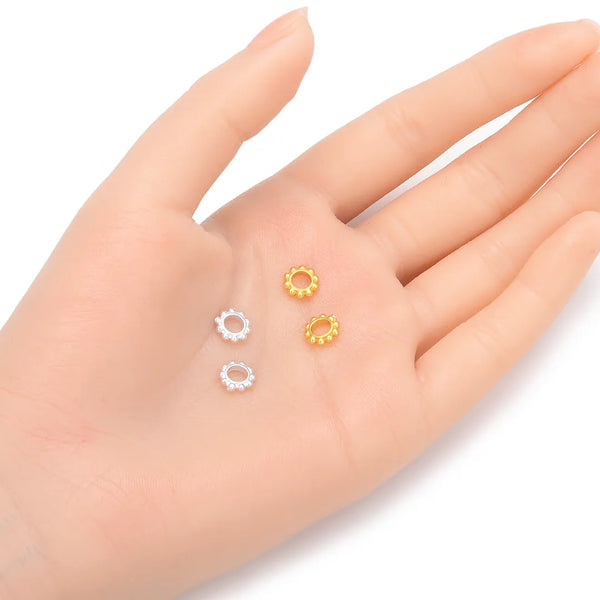 10pcs 925 Sterling Silver Large Hole Flat Daisy Flower Rondelle Beads, Real 18K Yellow Gold Plated, 8mm, Hole ID 4mm, SS435-2