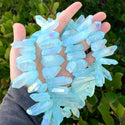 1 Strand Natural Raw Crystal Quartz Gemstone Beads, Large Drilled Stone Points, Aquamarine Blue AB Titanium Coated Gem Stick, 15 Inch, GA-E7