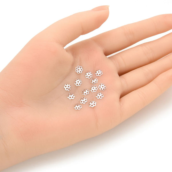 100pcs Filigree Flower Bead Caps, Sterling silver Plated Brass, 6mm, CF76-6