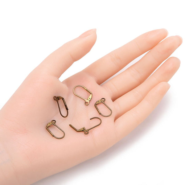 50pcs Leverback Earring Hooks, Open Jump Ring, Antique Bronze Plated Brass, 19mm, CF195-4