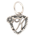 Solid Sterling Silver Letter K Initial Flower Heart Alphabet Name Charm, Compatible with Pandora...