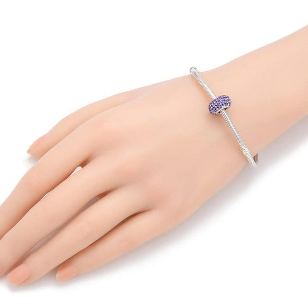 1pc 925 Sterling Silver February Amethyst Purple Birthstone Bead Charm, 12.5x7.5mm, Hole ID 4.8mm, Fit Pandora All Other Bracelets, EC684-2