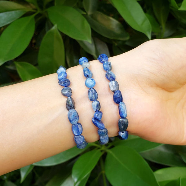 1 Strand Stretch Natural Blue Kyanite Free Form Gemstone Bracelet, 5-8mm Small Beads, Length Selections: 7 inch/7.5 inch
