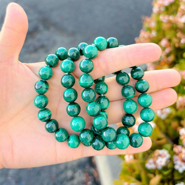 1 Strand Stretch Natural Green Malachite Beaded Gemstone Bracelet, 10mm Bead, Length Selections: 7 inch/7.5 inch/8 inch/8.5 inch