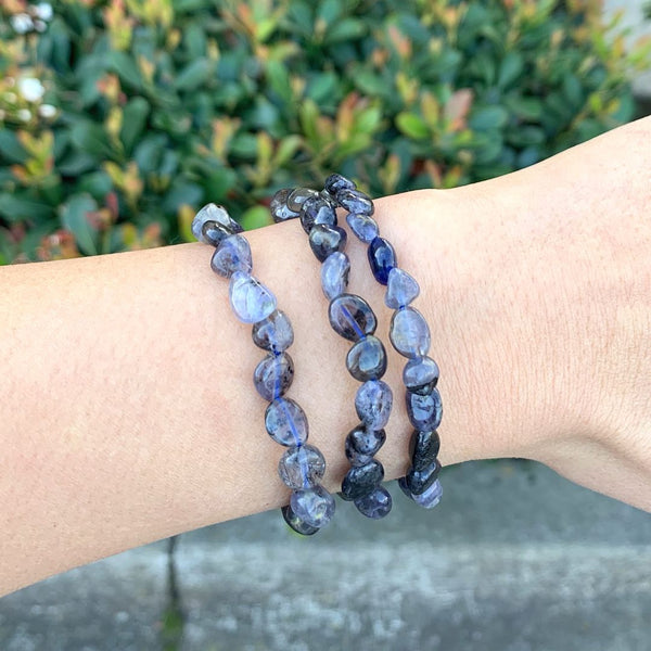 1 Strand Stretch Natural Iolite Dichroite Free Form Gemstone Bracelet, 5-8mm Small Beads, Length Selections: 7 inch/7.5 inch
