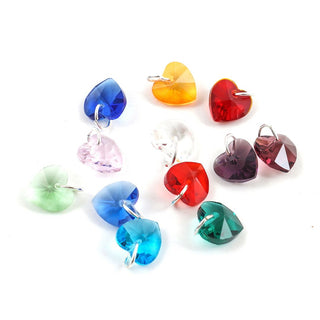 1 Set/12pcs Mixed Dangle Birthstone Charm Drops, 10mm Heart Crystal Beads, Sterling Silver Plated Open Jump Rings, BR15