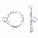 2 Sets 925 Sterling Silver Round Twisted Toggle Clasps, T-Bar Jewelry Closure, 12mm (0.47 Inch), SS396