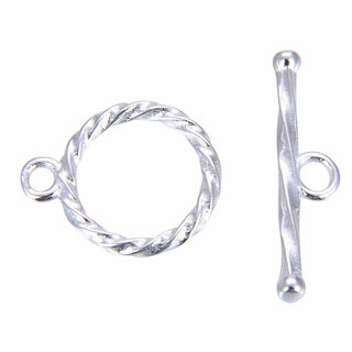 2 Sets 925 Sterling Silver Round Twisted Toggle Clasps, T-Bar Jewelry Closure, 12mm (0.47 Inch), SS396