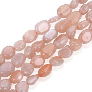 Natural Sunstone Gemstone Oval Tumbled Pebble Beads, Irregular, 6mm to 8mm, Hole ID 1mm, 15 Inch/1 Strand, GZ11-5