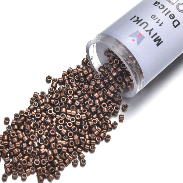 7.5g Miyuki Delica 11/0 Seed Beads, Nickel-Plated Dyed Cinnamon Brown DB460