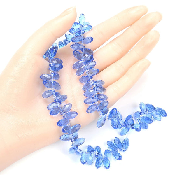 200pcs Creative Club Faceted Teardrop Briolette Crystal Glass Beads, Pendant Drop, Light Sapphire Blue, 12x6mm, Hole ID 1mm, CCT2-14