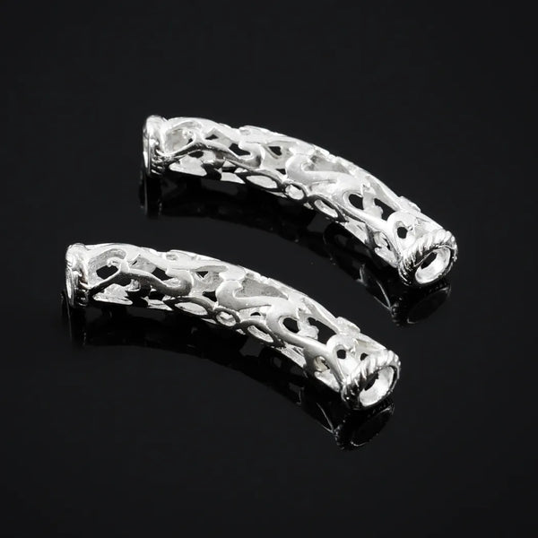 10pcs Large Hole Filigree Flower Tube Beads, Sterling Silver Plated Brass, 28mm, Hole ID 4mm, CF162-S