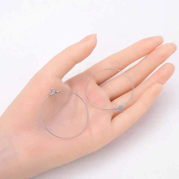 50pcs 304 Surgical Stainless Steel 40mm Round Circle Beading Hoop Findings