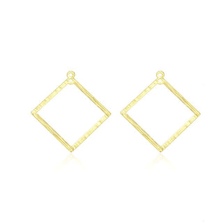 10pcs 15mm 2-Hole Square Drop Pendants, Tarnish Resistant, 18K Yellow Gold Plated Brushed Brass, BF-A1